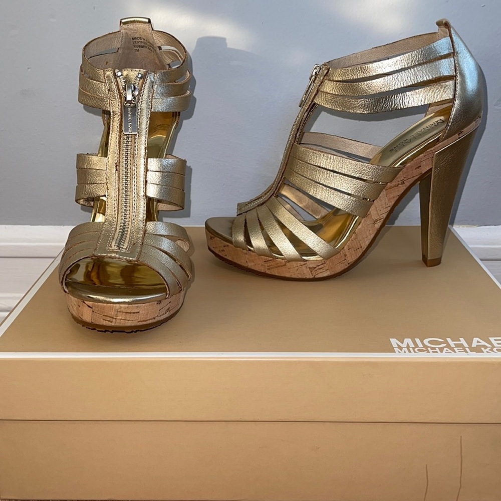 Michael Kors Metallic Gold Strappy Heels Sandals. Worn once.